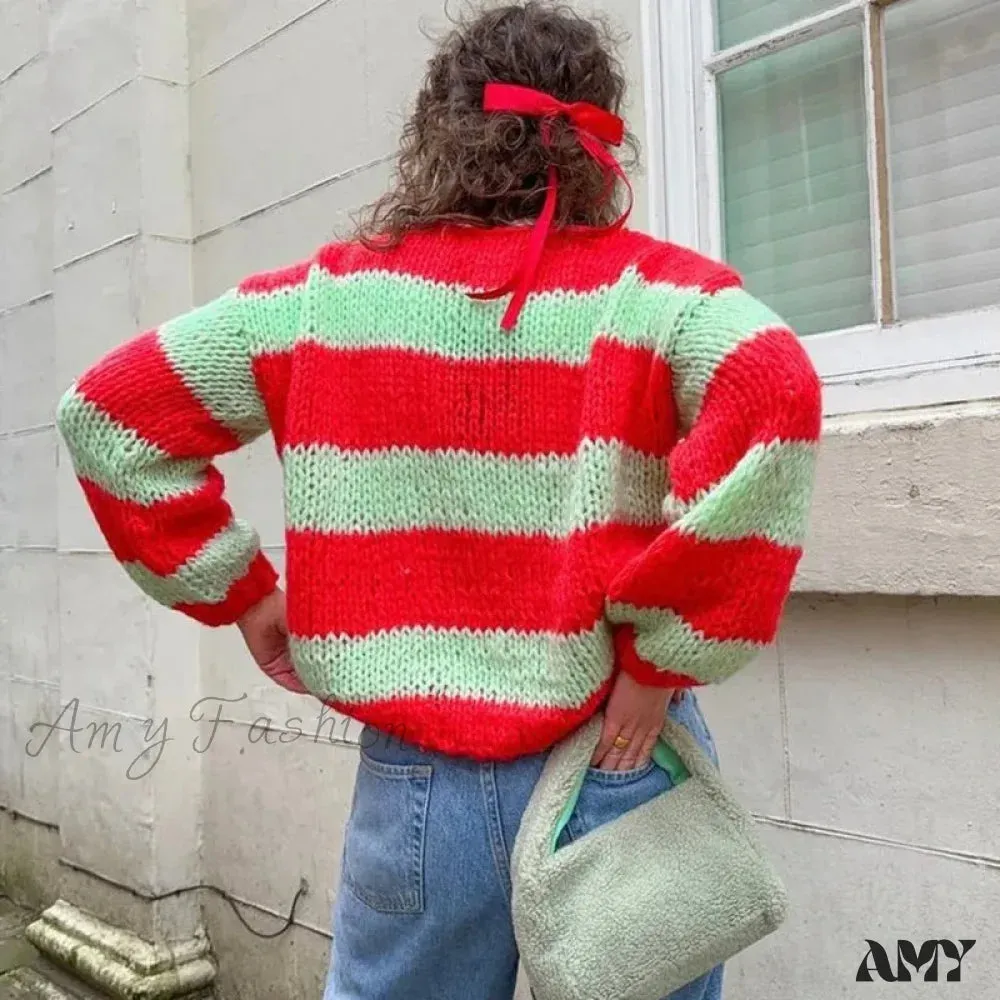 Women Oversized Striped Fashion Color Block Long Sleeve Casual Trendy Chic Stylish Cozy Warm Sweater