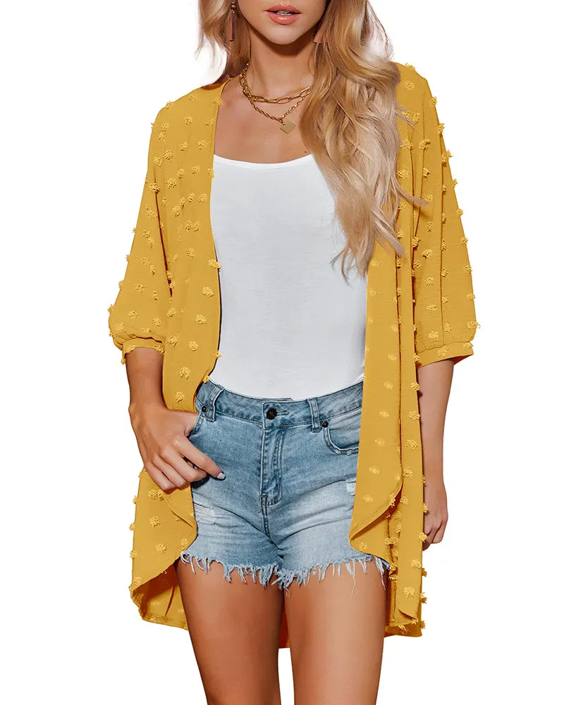 Women Swiss Dot Chiffon Cardigan Lightweight Beach Cover Up 3/4 Sleeve Cardigan - Zeagoo (Us Only)