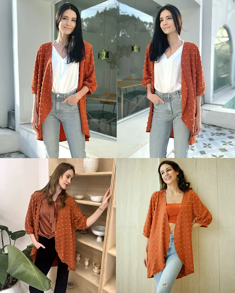 Women Swiss Dot Chiffon Cardigan Lightweight Beach Cover Up 3/4 Sleeve Cardigan - Zeagoo (Us Only)