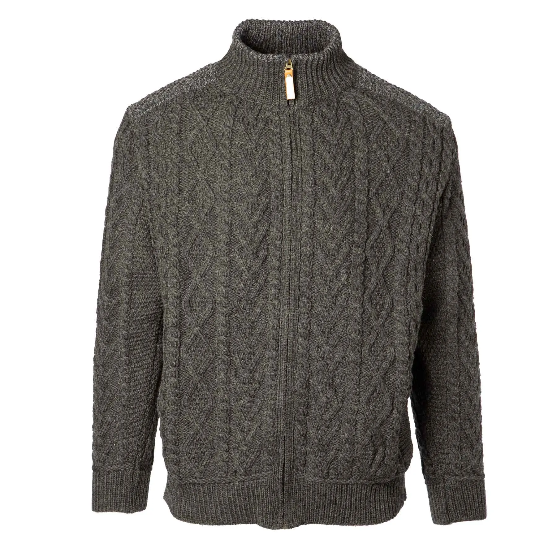 Zip Up Aran Knit Cardigan- Charcoal